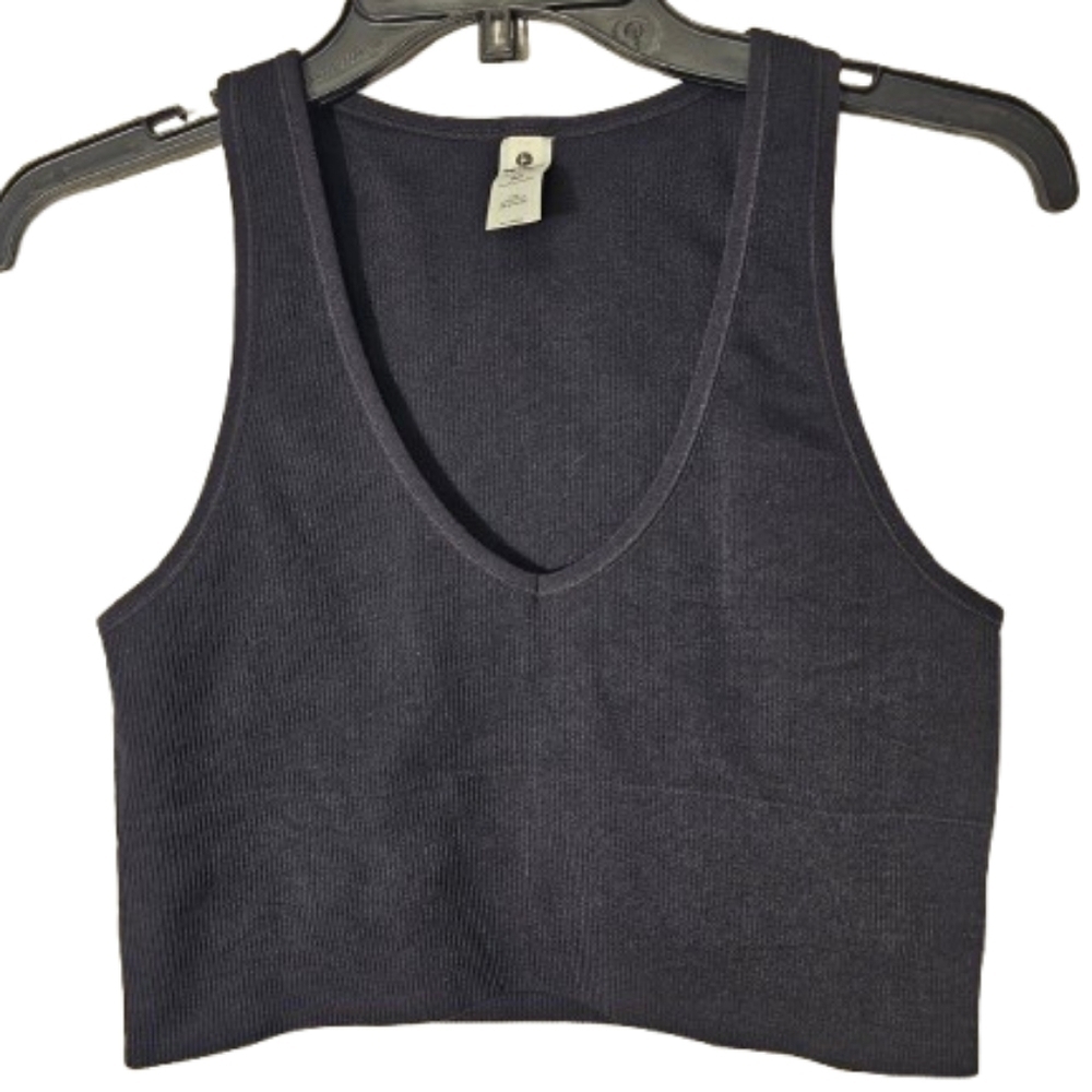 90 Degree By Reflex Rib Seamless High Line Black Tank Top Women's Medium